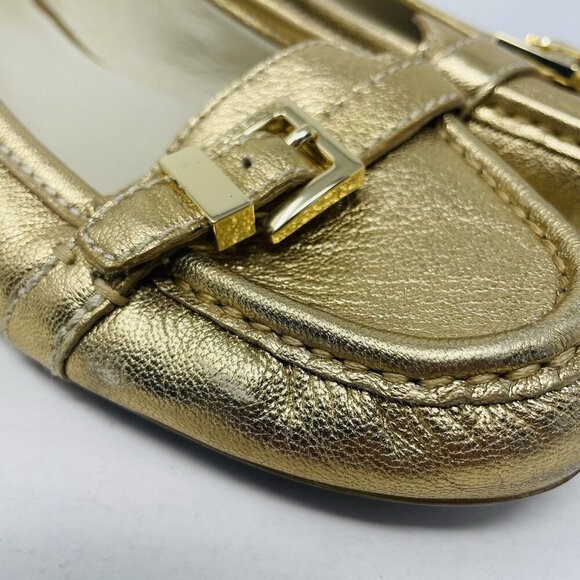 MICHAEL Michael Kors Womens Size 8.5 Leather Buckle Detail Loafers in Gold S5 - Picture 5 of 9